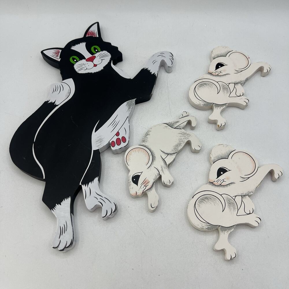VTG Lot Wood Tuxedo Cat Mice Ladder Climber Figurines NCE 90s Replacements 12"